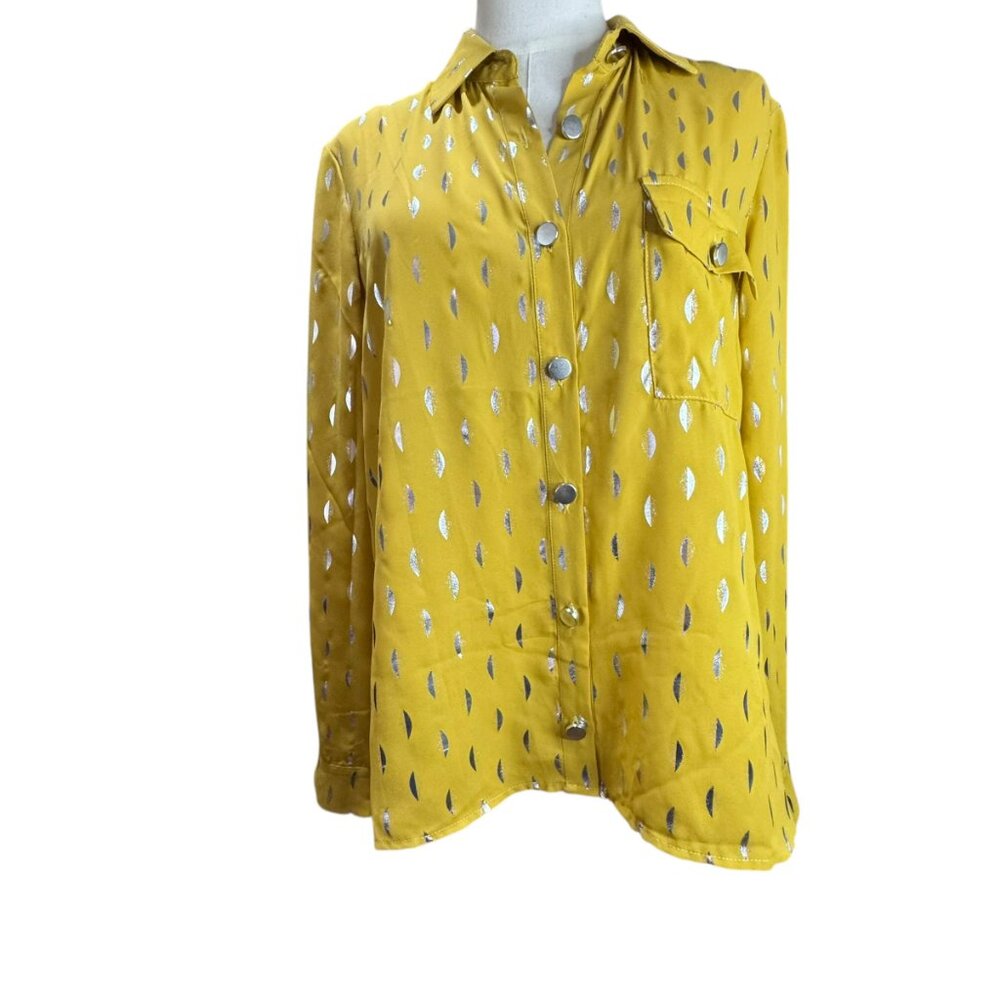 House of Harlow 1960 x Revolve Metallic Button-Down Blouse Yellow Gold Size S